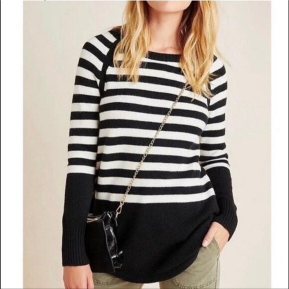 Anthropologie Rebekah Tunic Sweater Black and‎ White Stripe NWT Size Small - Picture 1 of 9